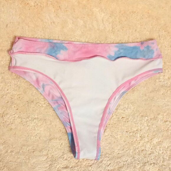 NWOT~ SHEIN White, Pink & Blue Tie Dye Print Halter Tie Bikini Set (Size: Large) - Picture 7 of 10